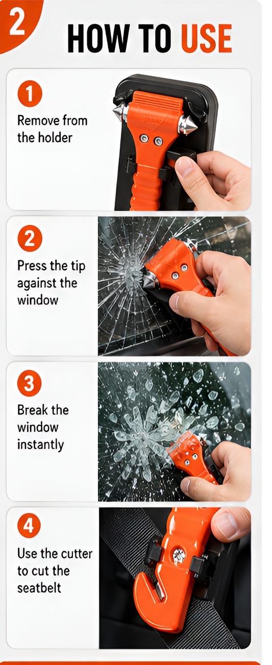 Emergency Car Safety Hammer | Window Glass Breaker & Seat Belt Cutter Escape Tool