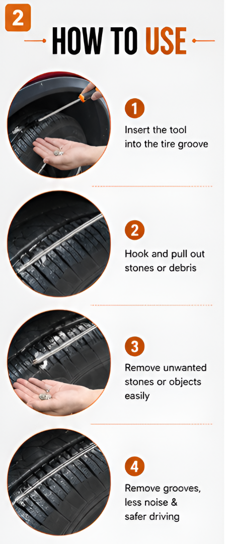 Car Tire Groove Cleaning Tool – Stone Removal Hook for Car, Bike & Motorbike Tyres