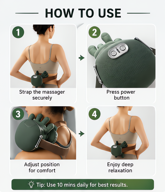 Humanoid Hand Deep Tissue Neck & Shoulder Massager | Portable Cordless Heat Therapy Body Massager