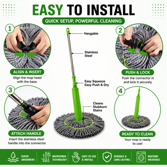 Microfiber Mop Cleaner 360° Rotating Spin Mop with Stainless Steel Handle for Wet & Dry Floor Cleaning | Easy Squeeze Magic Mop for Home & Office (Pack of 1)