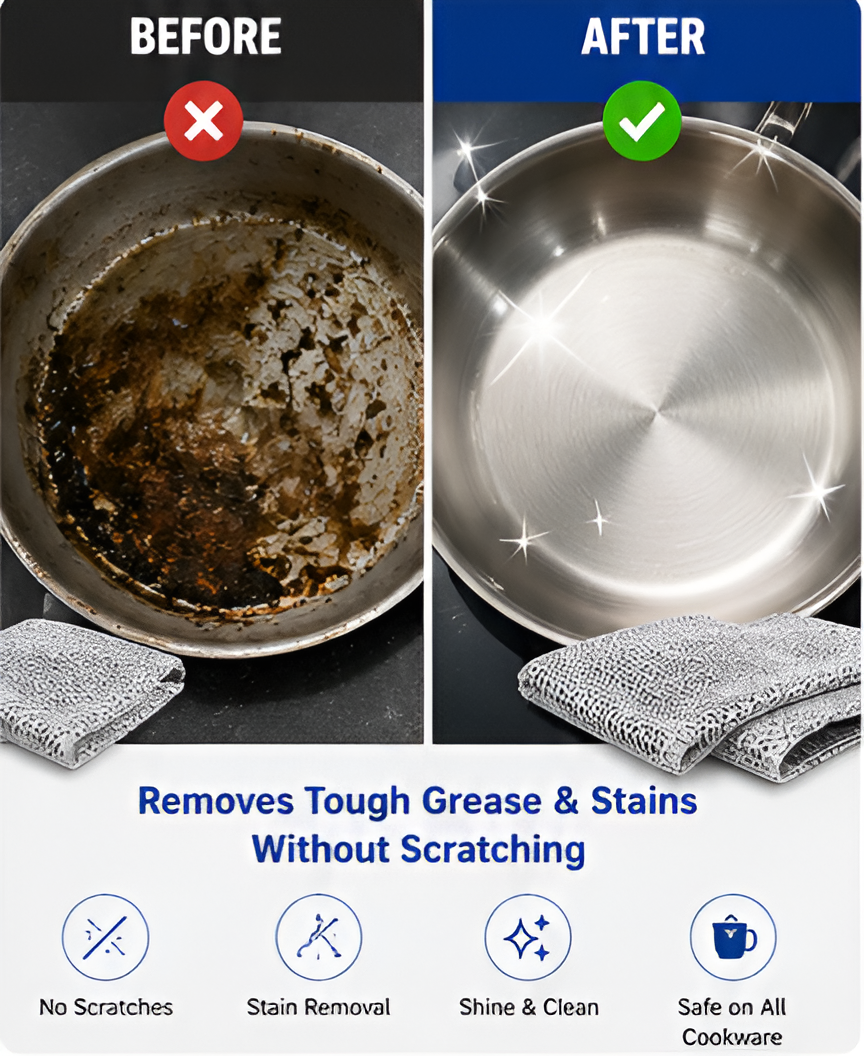Non Scratch Dish Wash Cloth Pack of 20 | Reusable Steel Wire Dishwashing Cleaning Cloth for Kitchen & Cookware