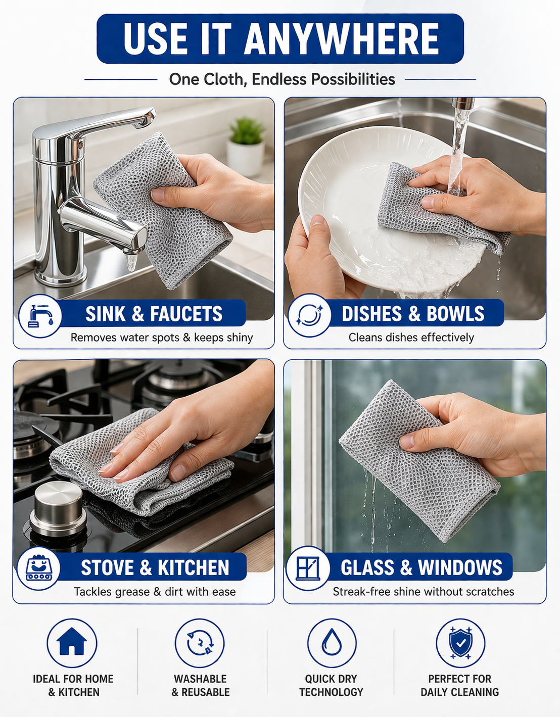 Non Scratch Dish Wash Cloth Pack of 20 | Reusable Steel Wire Dishwashing Cleaning Cloth for Kitchen & Cookware