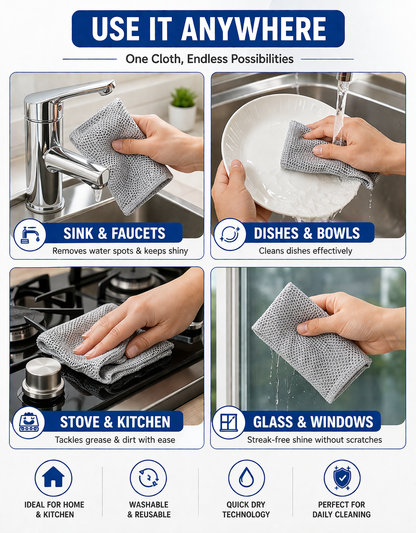Non Scratch Dish Wash Cloth Pack of 20 | Reusable Steel Wire Dishwashing Cleaning Cloth for Kitchen & Cookware