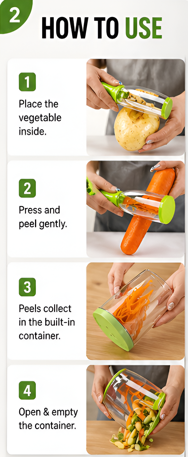 Vegetable & Fruit Peeler with Built-In Storage Container | Stainless Steel Blade | No-Mess Kitchen Peeler for Potato, Carrot, Apple & More