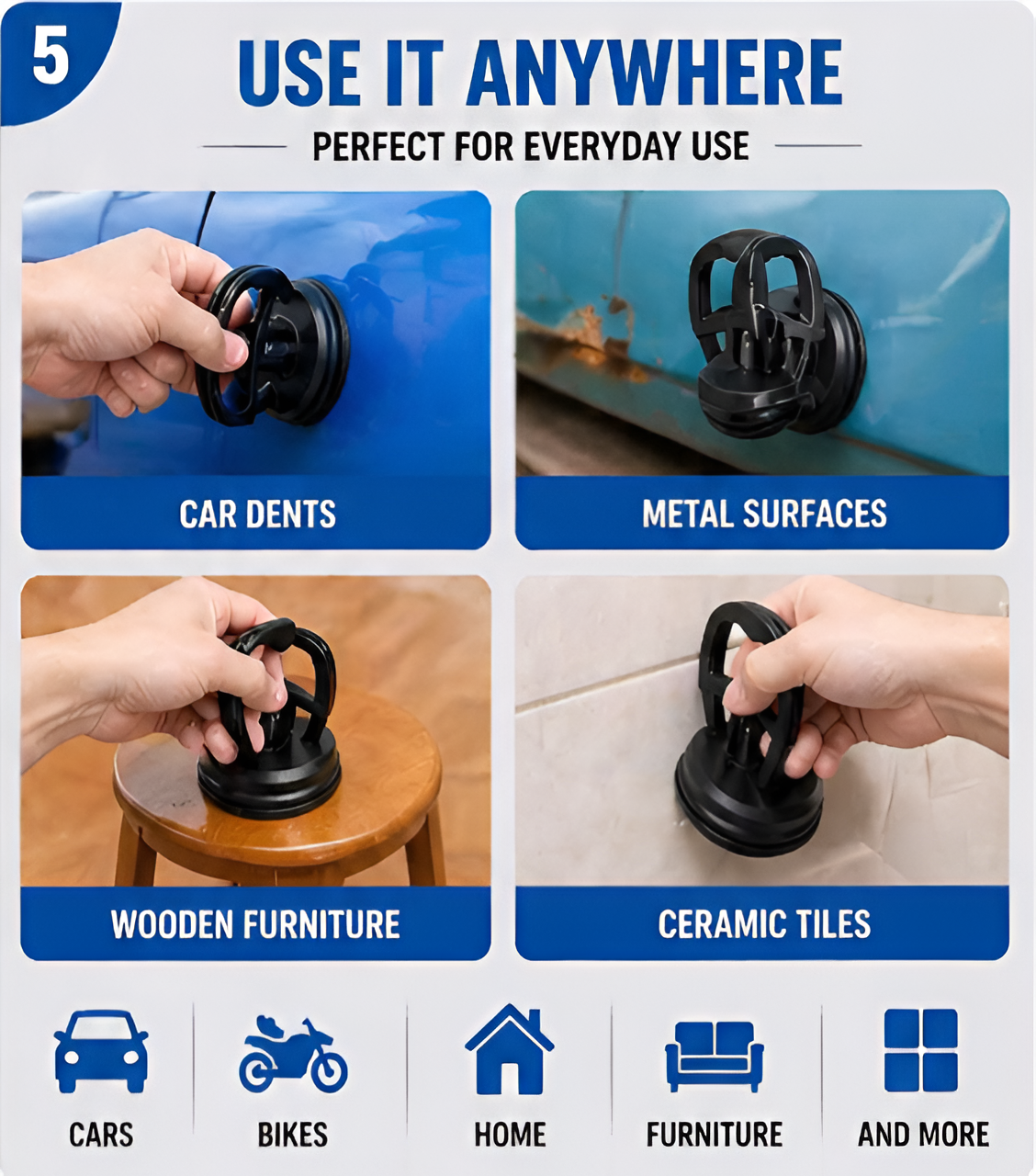 Heavy Duty Car Dent Puller Suction Cup | Paintless Dent Remover Tool for Cars, Bikes & Smooth Surfaces