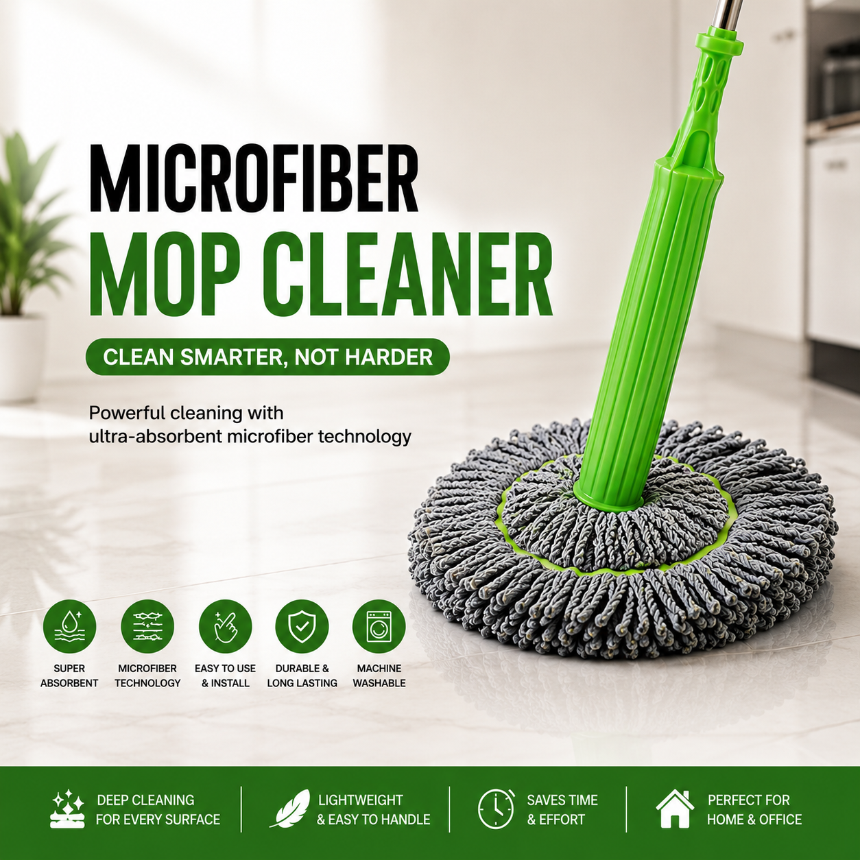 Microfiber Mop Cleaner 360° Rotating Spin Mop with Stainless Steel Handle for Wet & Dry Floor Cleaning | Easy Squeeze Magic Mop for Home & Office (Pack of 1)