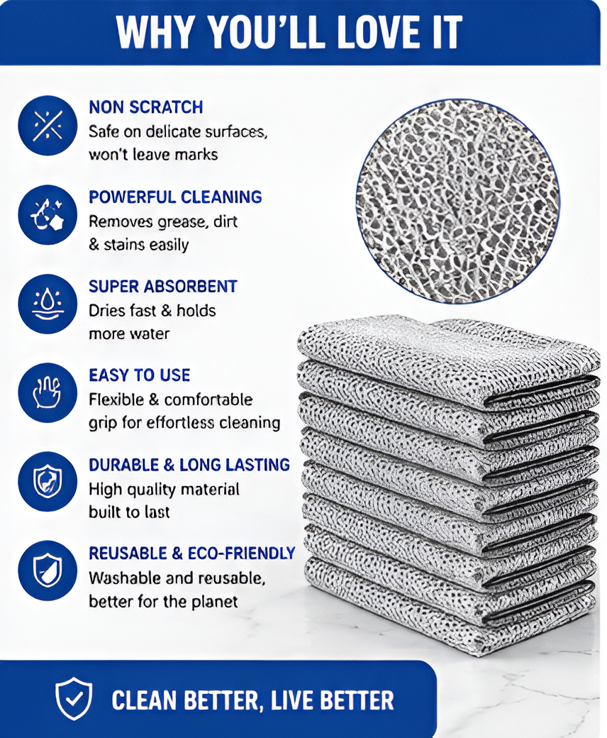 Non Scratch Dish Wash Cloth Pack of 20 | Reusable Steel Wire Dishwashing Cleaning Cloth for Kitchen & Cookware