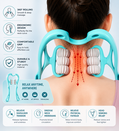Manual Neck Massager Roller for Pain Relief, 360° Six-Wheel Pressure Point Neck & Shoulder Massage Tool for Men & Women