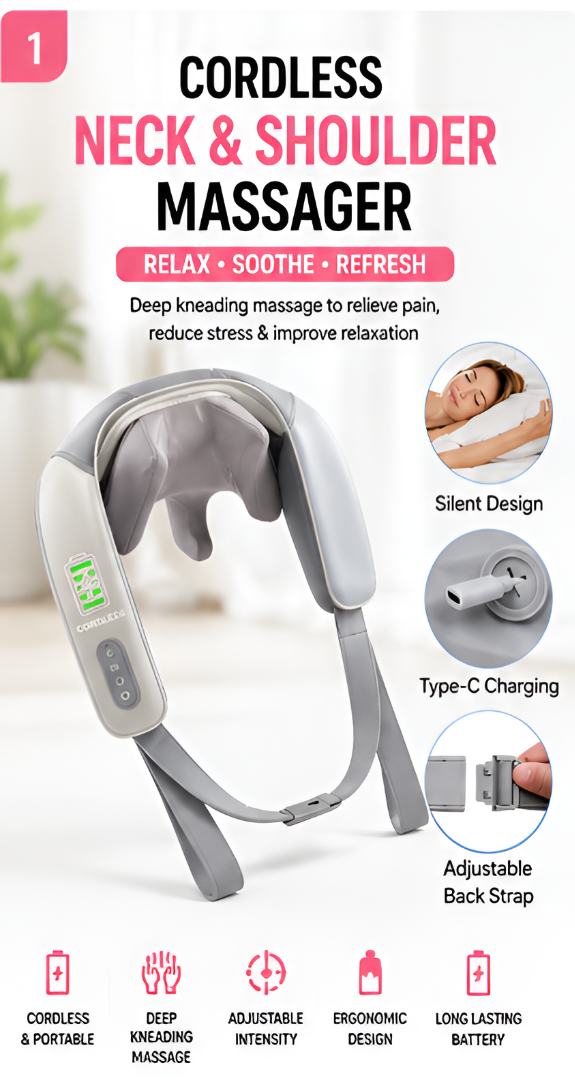 Krishiv Cordless Neck & Shoulder Massager with Heat – Deep Tissue 5D Massage Machine