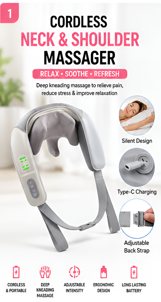 Krishiv Cordless Neck & Shoulder Massager with Heat – Deep Tissue 5D Massage Machine
