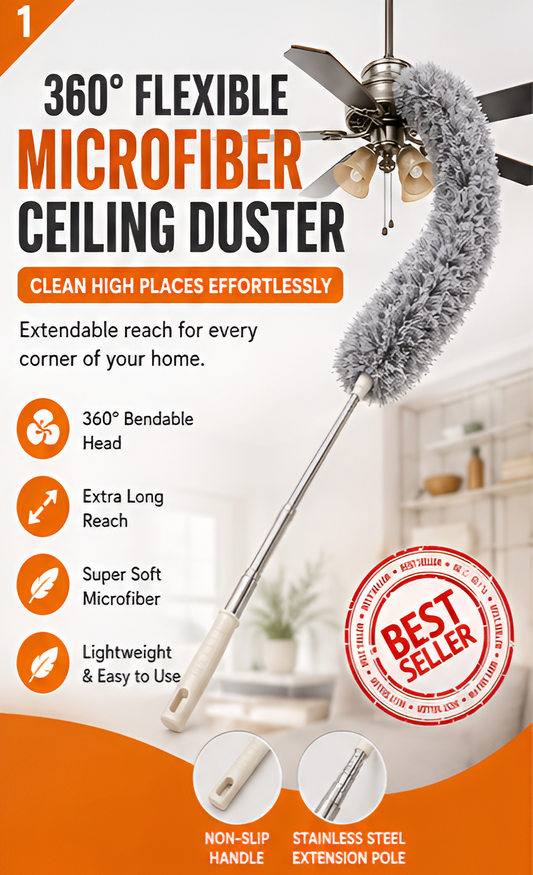 360° Flexible Microfiber Ceiling Duster with Extendable Pole | Washable Long Reach Cleaning Duster (Pack of 2)