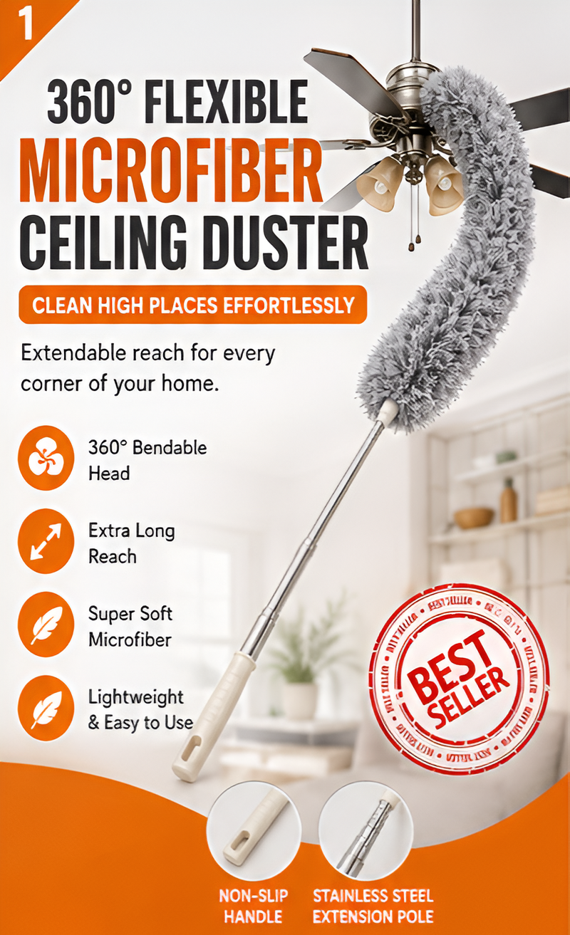360° Flexible Microfiber Ceiling Duster with Extendable Pole | Washable Long Reach Cleaning Duster (Pack of 2)