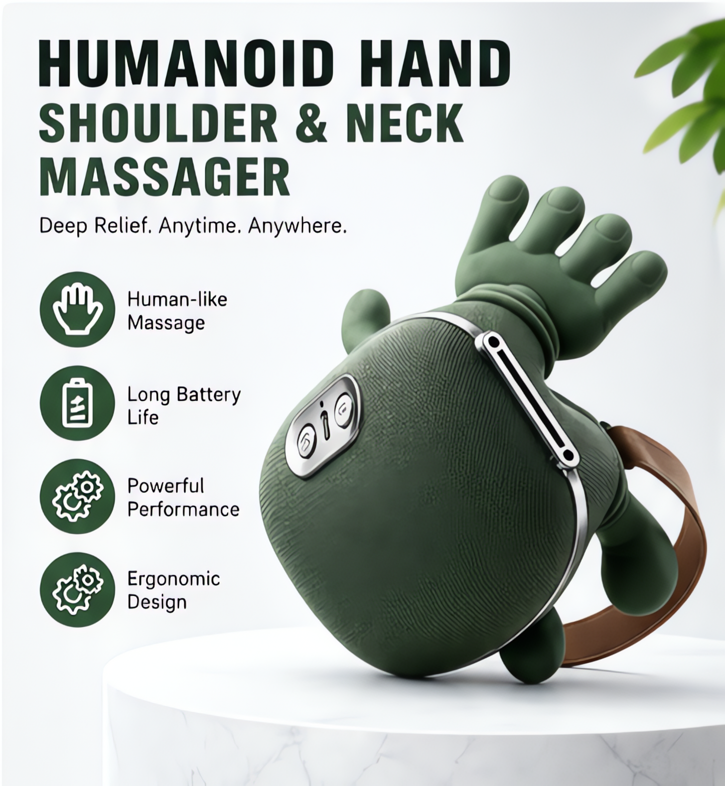 Humanoid Hand Deep Tissue Neck & Shoulder Massager | Portable Cordless Heat Therapy Body Massager