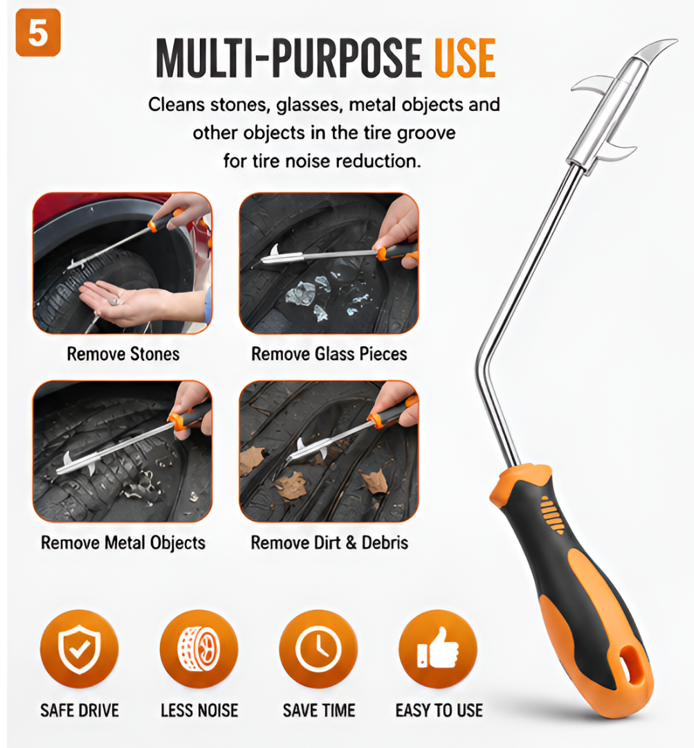 Car Tire Groove Cleaning Tool – Stone Removal Hook for Car, Bike & Motorbike Tyres