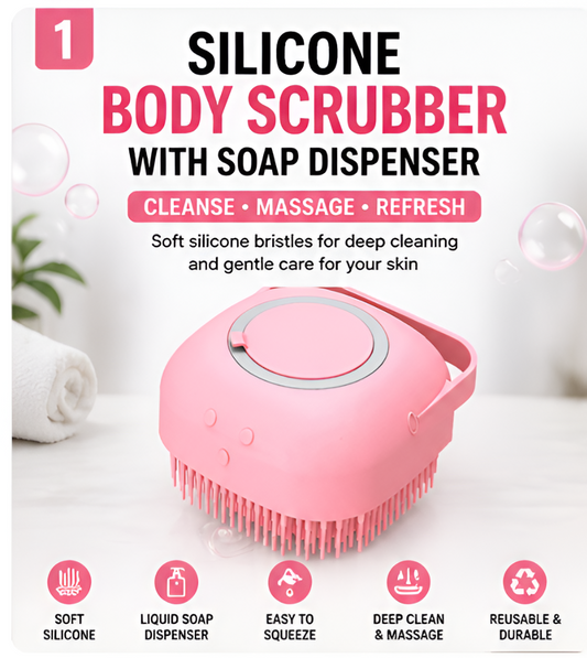 Silicone Body Scrubber with Soap Dispenser – Soft Exfoliating Bath Brush