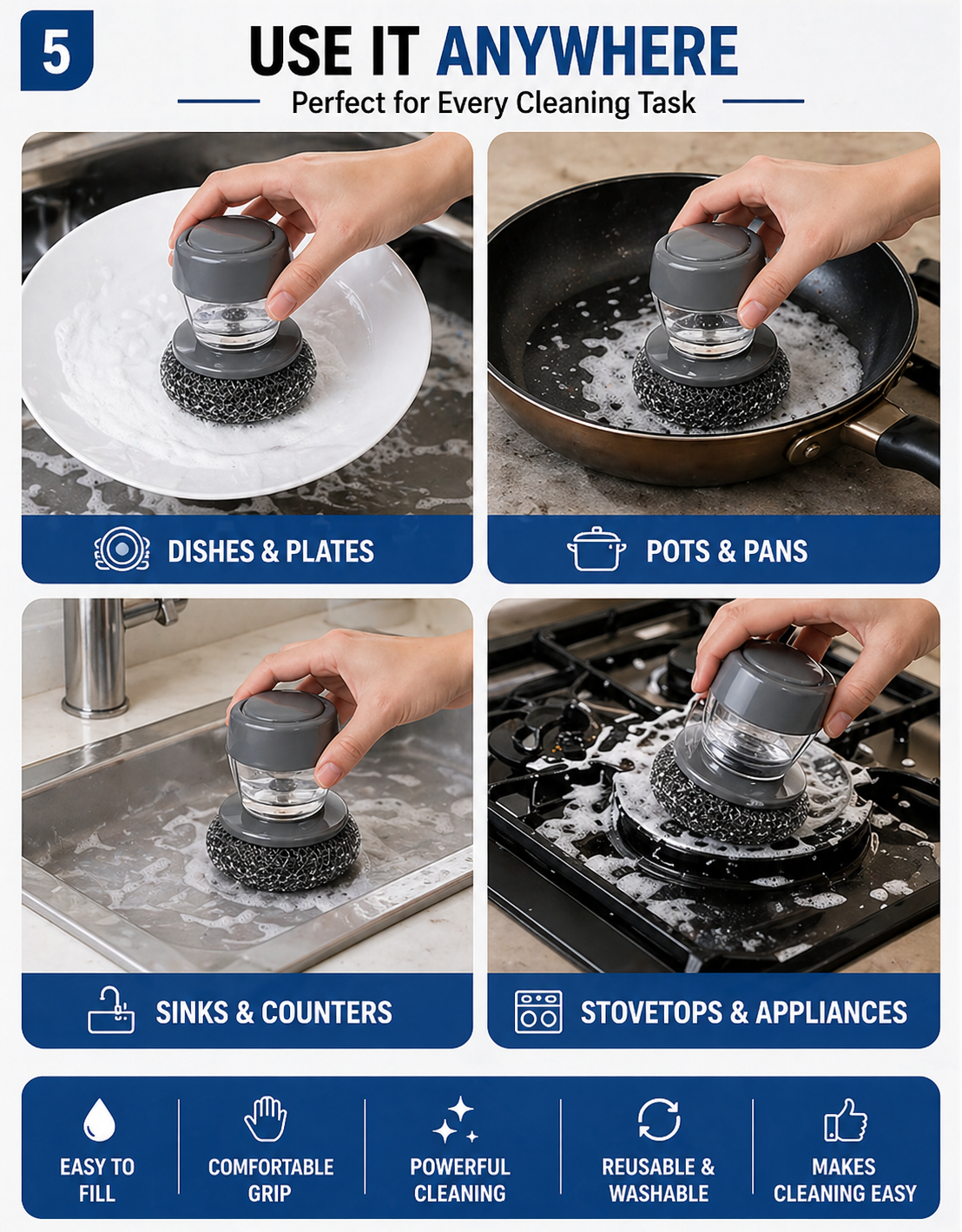 Smart Soap Dispensing Dish Scrub Brush