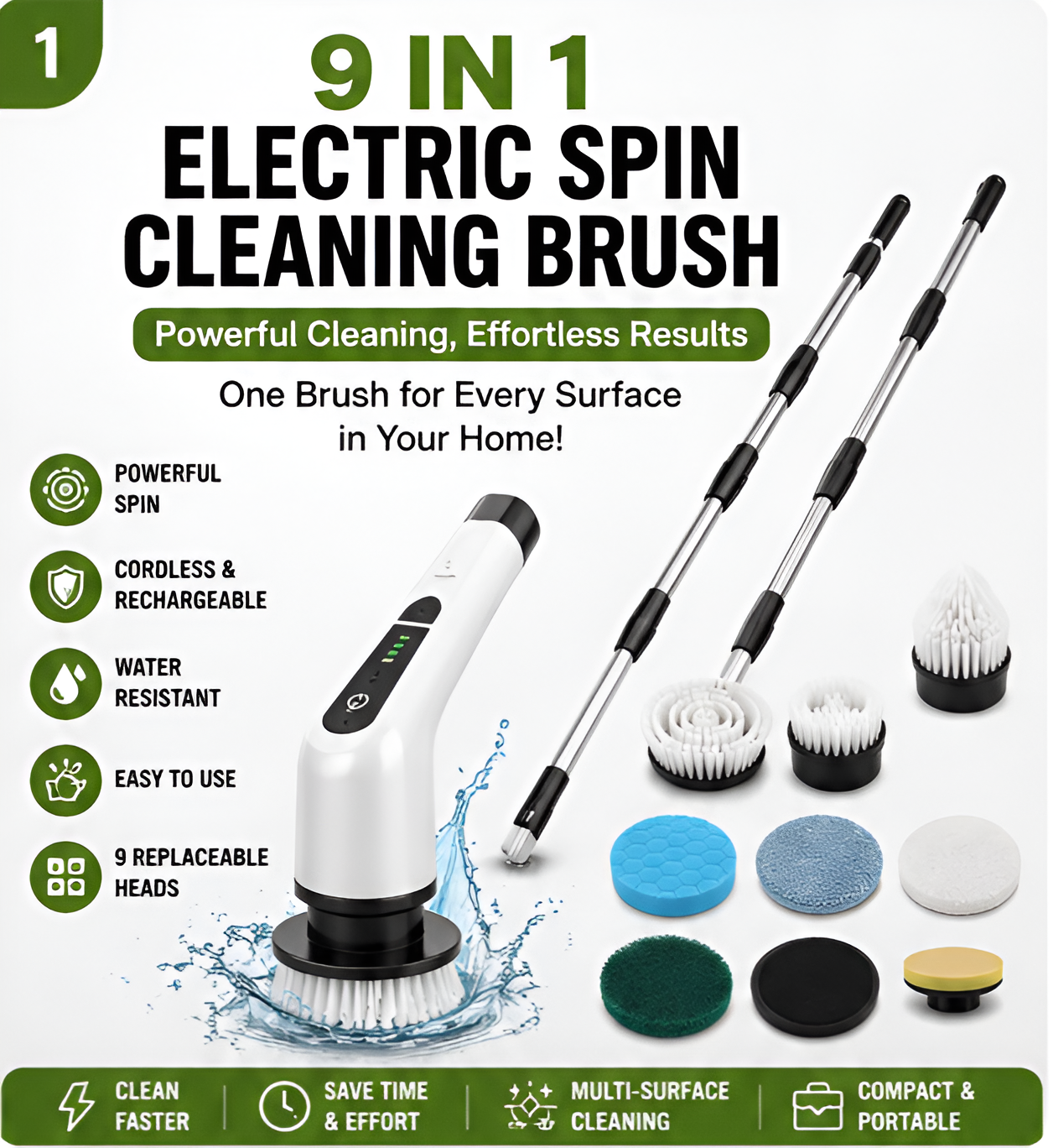 Premium 9-in-1 Electric Spin Scrubber Brush