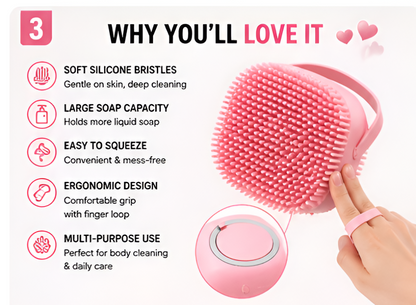 Silicone Body Scrubber with Soap Dispenser – Soft Exfoliating Bath Brush