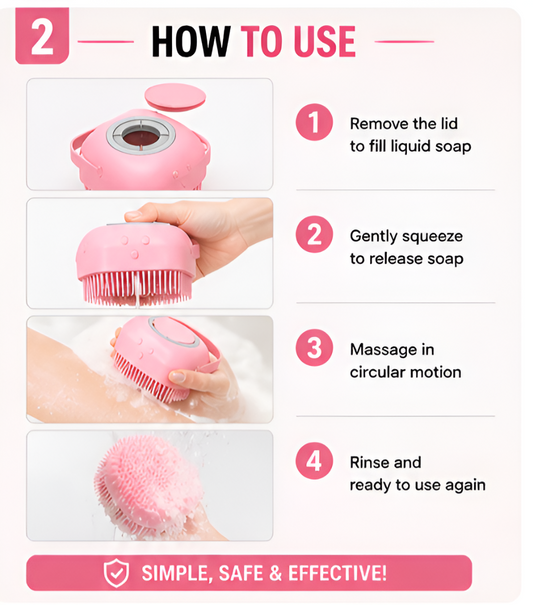 Silicone Body Scrubber with Soap Dispenser – Soft Exfoliating Bath Brush