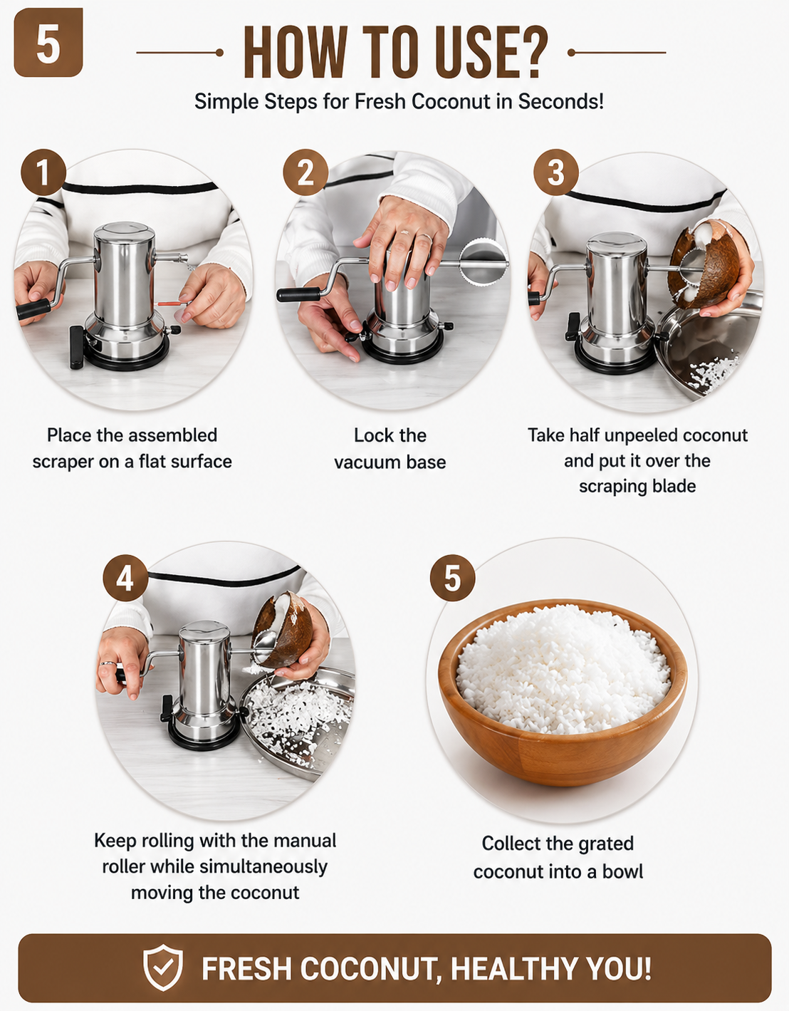 AMBAR Stainless Steel Coconut Scraper – Manual Coconut Grater With Vacuum Base