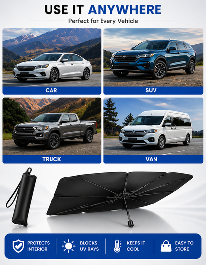 Delizpar Foldable Car Windshield Sun Shade Umbrella | UV Protection Heat Block Front Window Cover