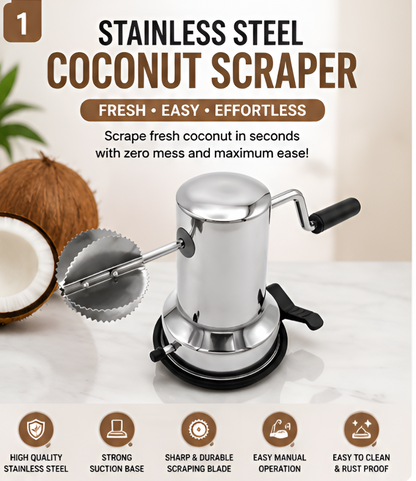AMBAR Stainless Steel Coconut Scraper – Manual Coconut Grater With Vacuum Base