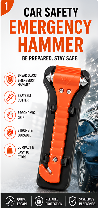 Emergency Car Safety Hammer | Window Glass Breaker & Seat Belt Cutter Escape Tool