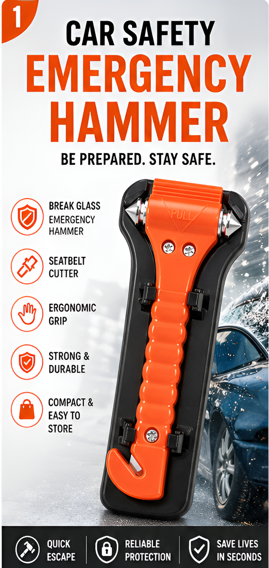 Emergency Car Safety Hammer | Window Glass Breaker & Seat Belt Cutter Escape Tool