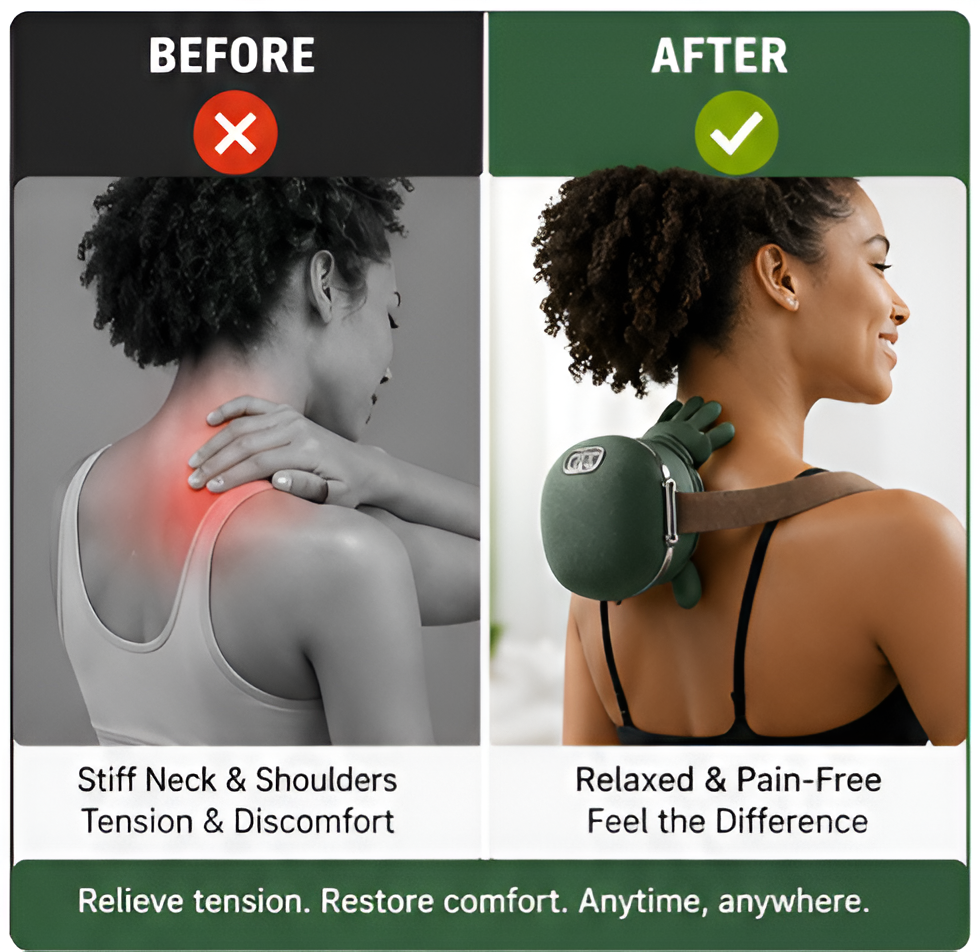 Humanoid Hand Deep Tissue Neck & Shoulder Massager | Portable Cordless Heat Therapy Body Massager