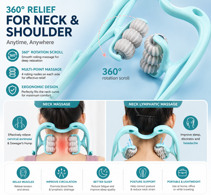 Manual Neck Massager Roller for Pain Relief, 360° Six-Wheel Pressure Point Neck & Shoulder Massage Tool for Men & Women