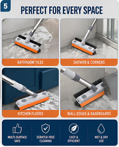 3-in-1 Bathroom Tile Cleaning Brush with Wiper