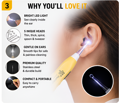 LED Flashlight Ear Pick Set – Reusable Ear Wax Removal Cleaner Kit