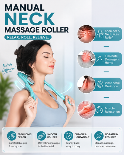 Manual Neck Massager Roller for Pain Relief, 360° Six-Wheel Pressure Point Neck & Shoulder Massage Tool for Men & Women