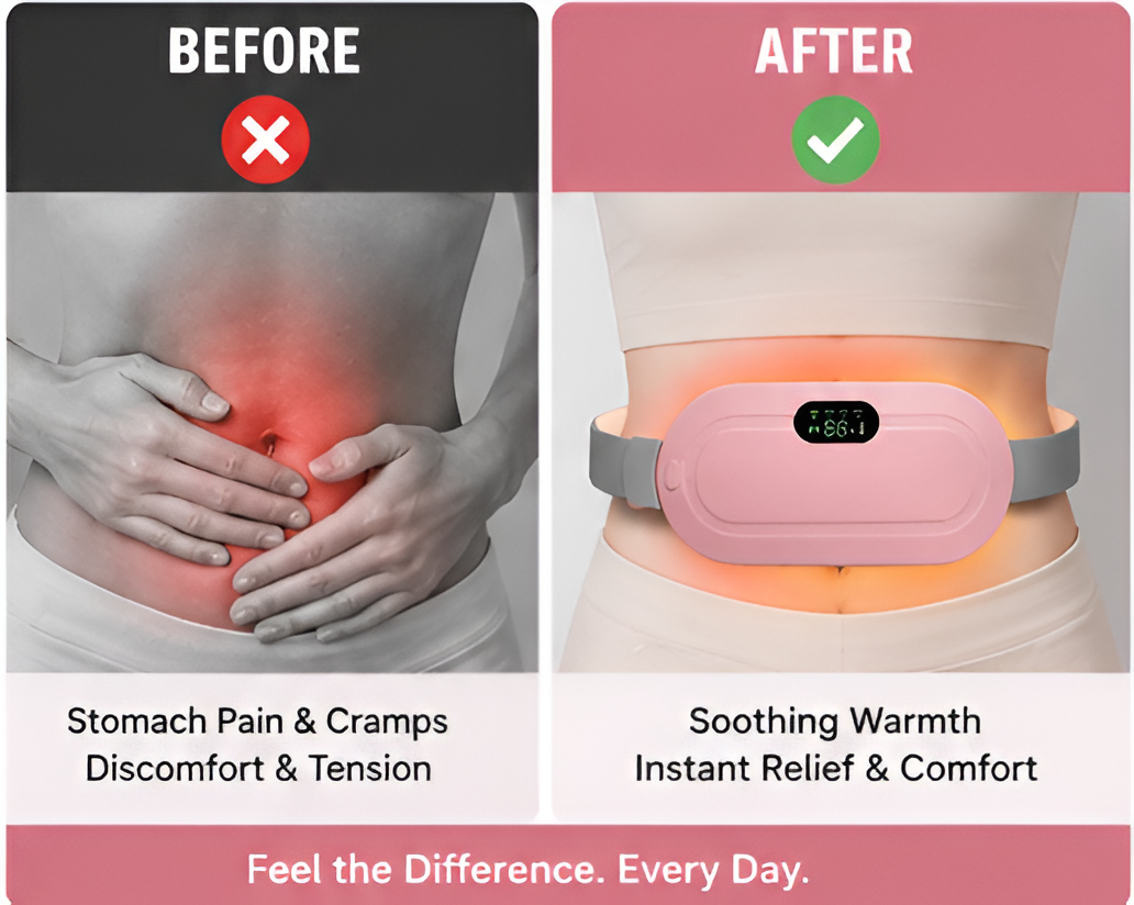 Cordless Period Cramp Relief Heating Pad & Massager for Women | Portable Menstrual Pain Relief Belt