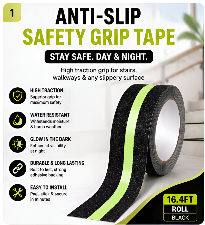 Anti-Slip Glow Safety Grip Tape – Waterproof Radium Adhesive Tape for Stairs, Floors & Walkways