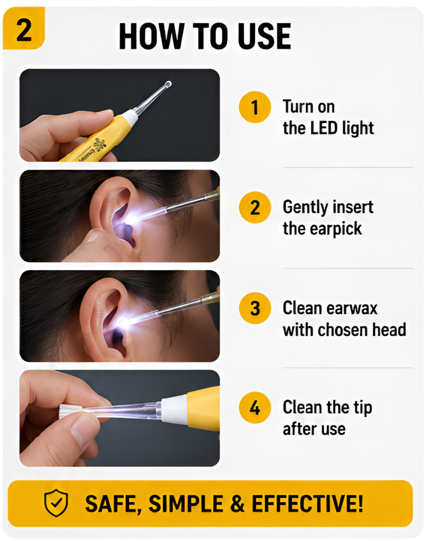 LED Flashlight Ear Pick Set – Reusable Ear Wax Removal Cleaner Kit
