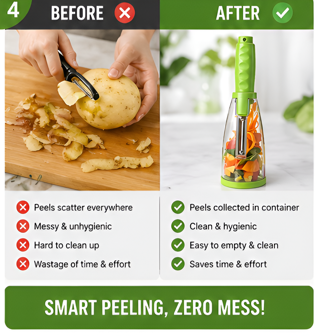 Vegetable & Fruit Peeler with Built-In Storage Container | Stainless Steel Blade | No-Mess Kitchen Peeler for Potato, Carrot, Apple & More