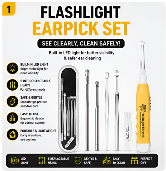 LED Flashlight Ear Pick Set – Reusable Ear Wax Removal Cleaner Kit
