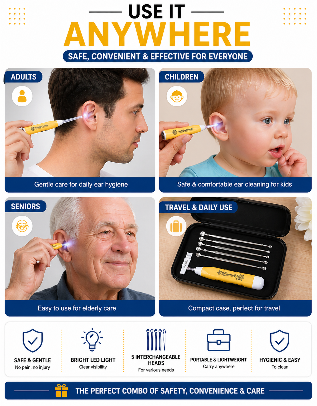LED Flashlight Ear Pick Set – Reusable Ear Wax Removal Cleaner Kit