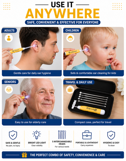 LED Flashlight Ear Pick Set – Reusable Ear Wax Removal Cleaner Kit