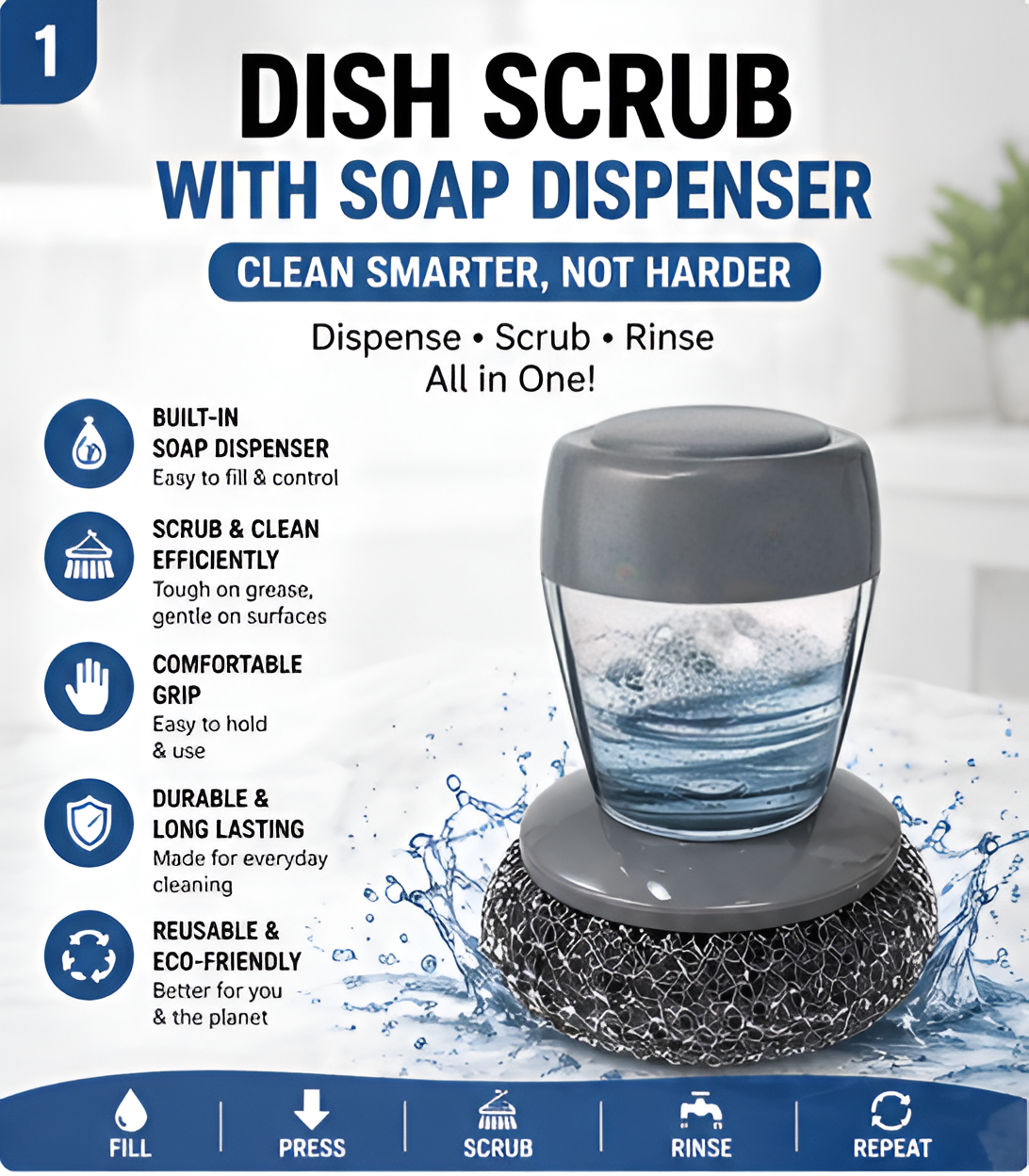 Smart Soap Dispensing Dish Scrub Brush