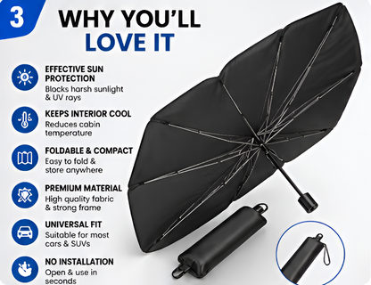 Delizpar Foldable Car Windshield Sun Shade Umbrella | UV Protection Heat Block Front Window Cover