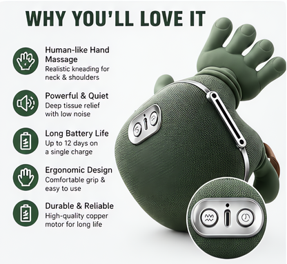 Humanoid Hand Deep Tissue Neck & Shoulder Massager | Portable Cordless Heat Therapy Body Massager