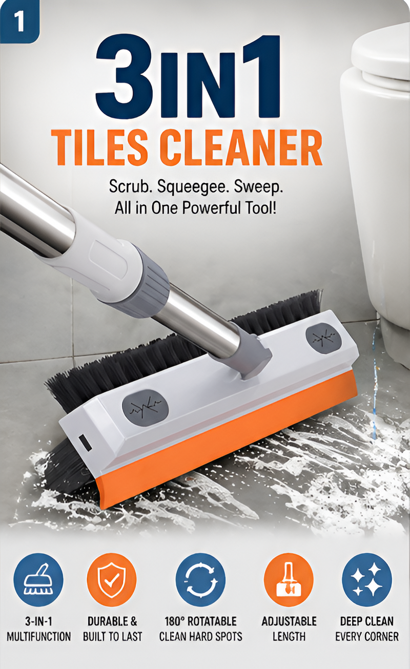 3-in-1 Bathroom Tile Cleaning Brush with Wiper