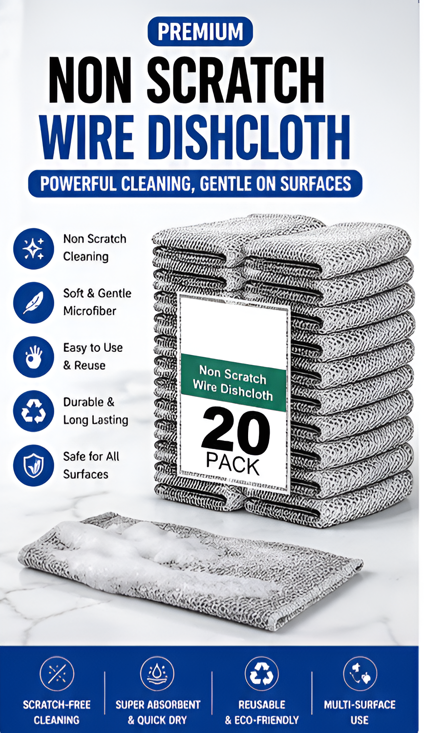 Non Scratch Dish Wash Cloth Pack of 20 | Reusable Steel Wire Dishwashing Cleaning Cloth for Kitchen & Cookware