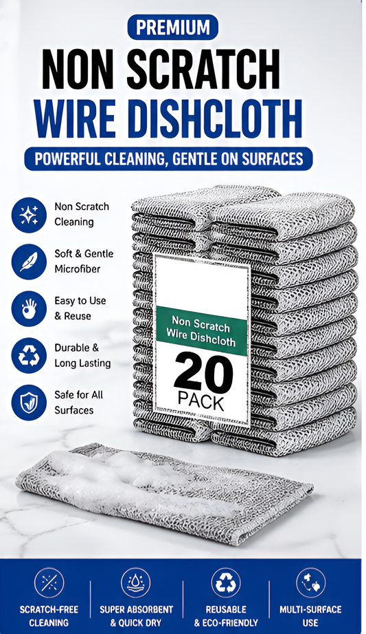 Non Scratch Dish Wash Cloth Pack of 20 | Reusable Steel Wire Dishwashing Cleaning Cloth for Kitchen & Cookware