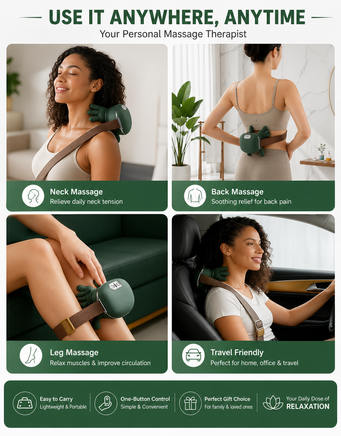 Humanoid Hand Deep Tissue Neck & Shoulder Massager | Portable Cordless Heat Therapy Body Massager