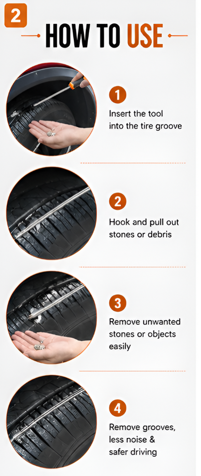Car Tire Groove Cleaning Tool – Stone Removal Hook for Car, Bike & Motorbike Tyres