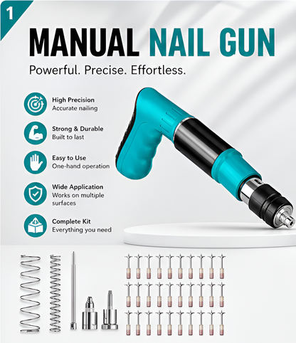 Heavy Duty Manual Nail Gun Tool with 20 Nails | Portable Concrete & Wall Fixing Steel Nail Shooter