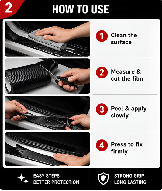 Carbon Fiber Car Door Protector Film Tape | Anti Scratch Waterproof Door Sill Guard Strip | High Gloss Black PPF Protection Roll 2 Inch x 5 Meter